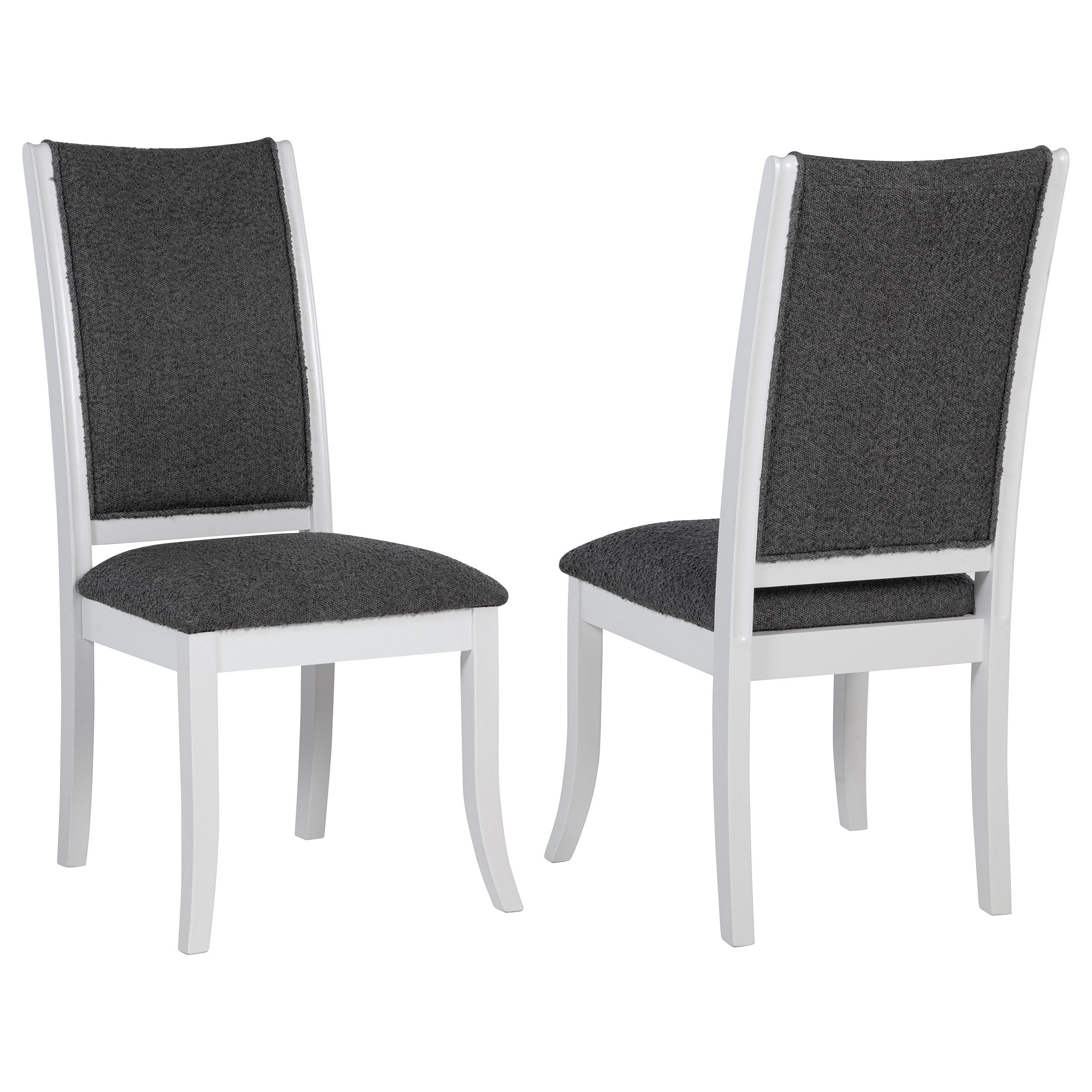 Tyler Pearl White Upholstered Dining Side Chair Set of 2: Modern Armless Design with Foam-Padded Dark Grey Fabric Cushions, Clean Lines, and Flared Legs