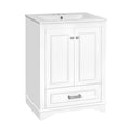Modern 24'' Bathroom Vanity with Ceramic Sink Combo, White Freestanding Cabinet with Silver Handles, Soft Closing Doors, Solid Wood Frame & MDF Construction