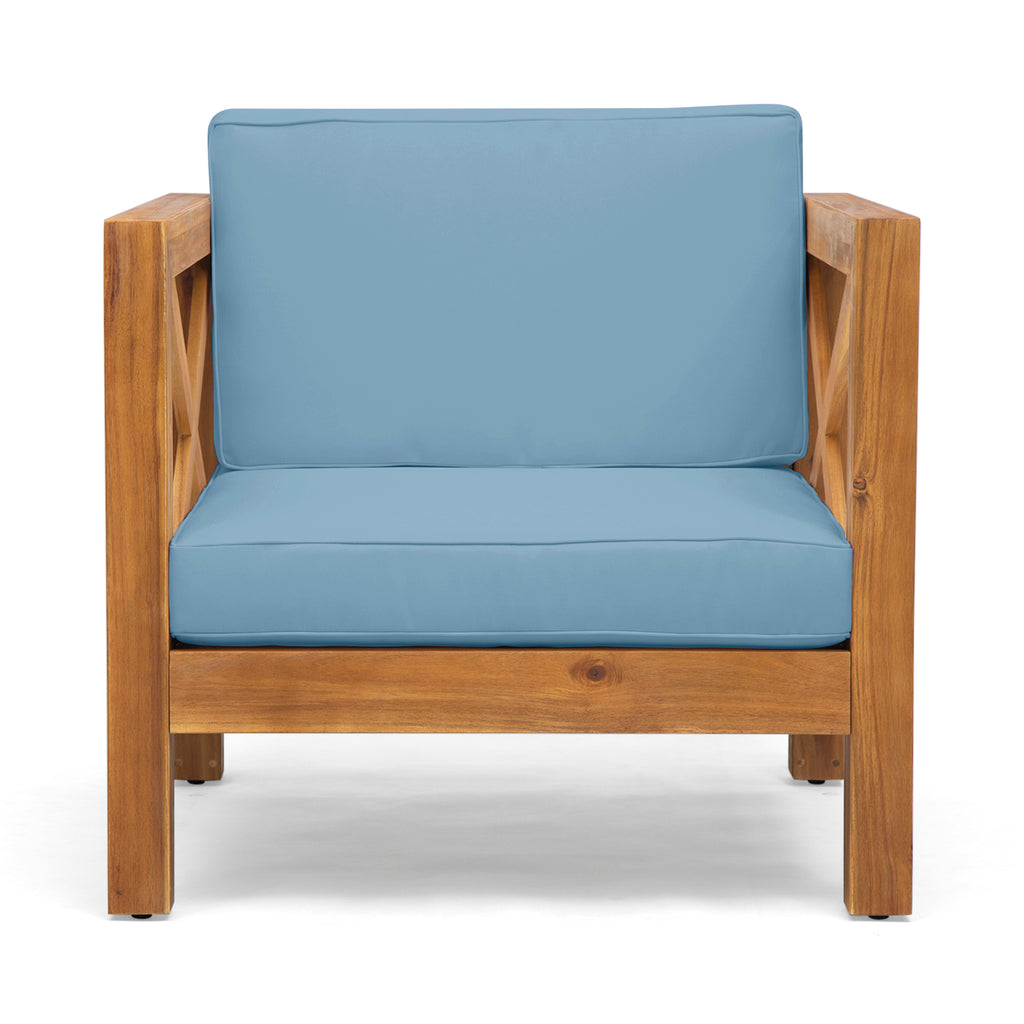Mid-Century Modern BRAVA Club Chair with Water-Resistant Cushions in Teak Acacia Wood, 30.25x30.25x26.50 inches