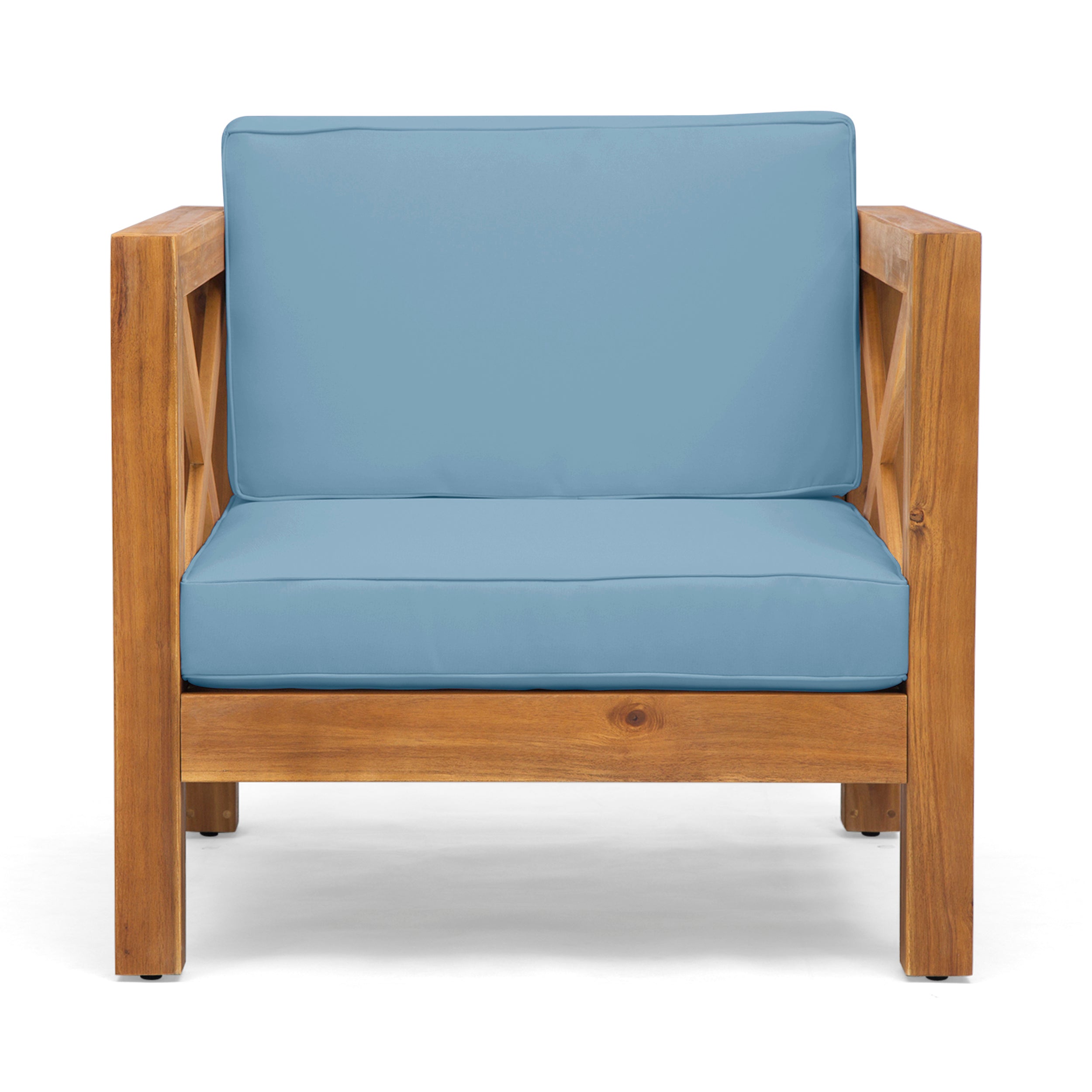 Mid-Century Modern BRAVA Club Chair with Water-Resistant Cushions in Teak Acacia Wood, 30.25x30.25x26.50 inches