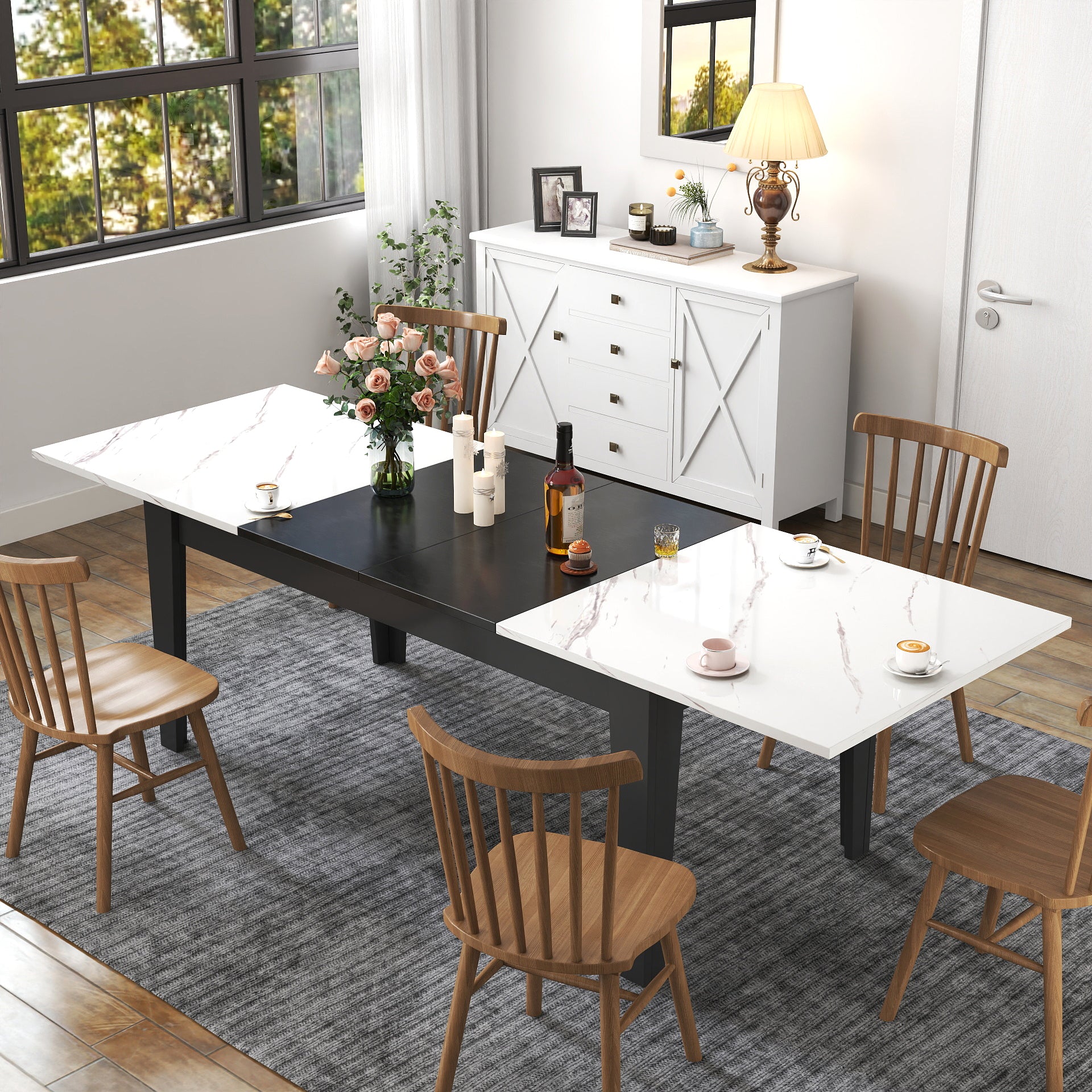 Dining Table , 106.3 in  Large Extendable Kitchen Table