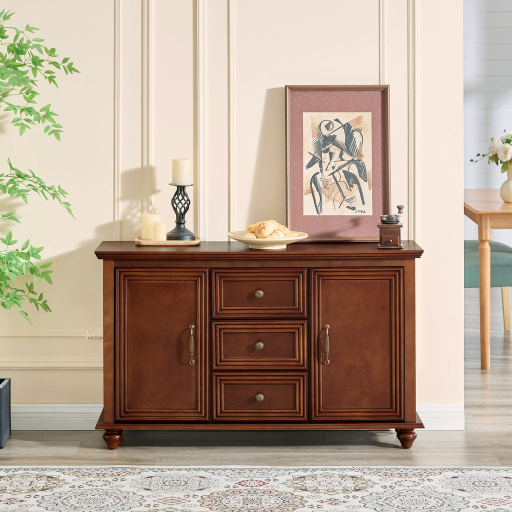 47.3' Mid Century Modern Sideboard Buffet Cabinet with Storage, Wood Storage Cabinet with 2 Doors and 3 Drawers for Kitchen Dining Living Room Entryway, Accent Console Table, Walnut