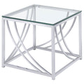 Brianne Chrome Square Glass Top End Table: Modern Square Coffee Table with Reflective Chrome Finish, Tempered Glass Top, and Sturdy Metal Legs in Chrome