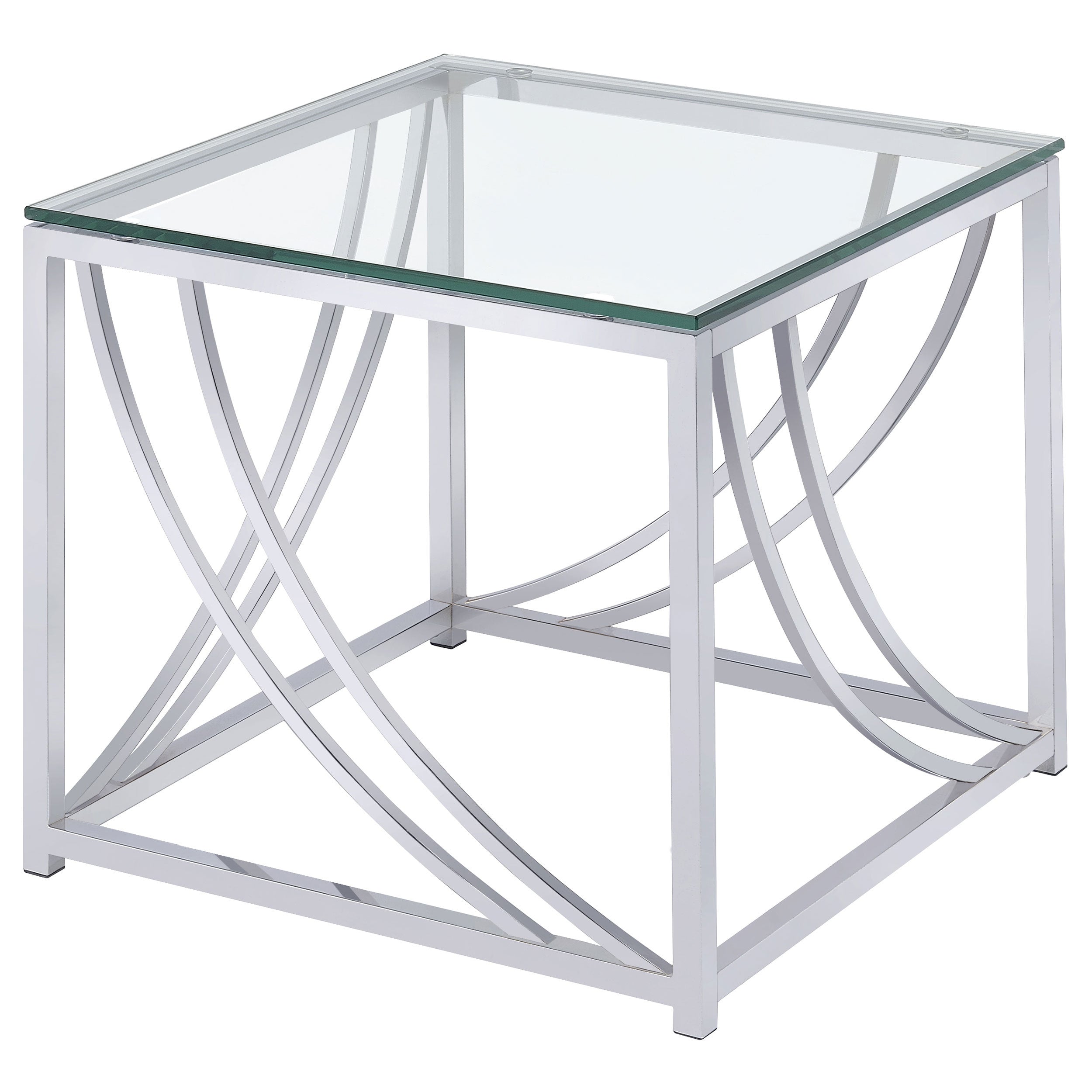 Brianne Chrome Square Glass Top End Table: Modern Square Coffee Table with Reflective Chrome Finish, Tempered Glass Top, and Sturdy Metal Legs in Chrome
