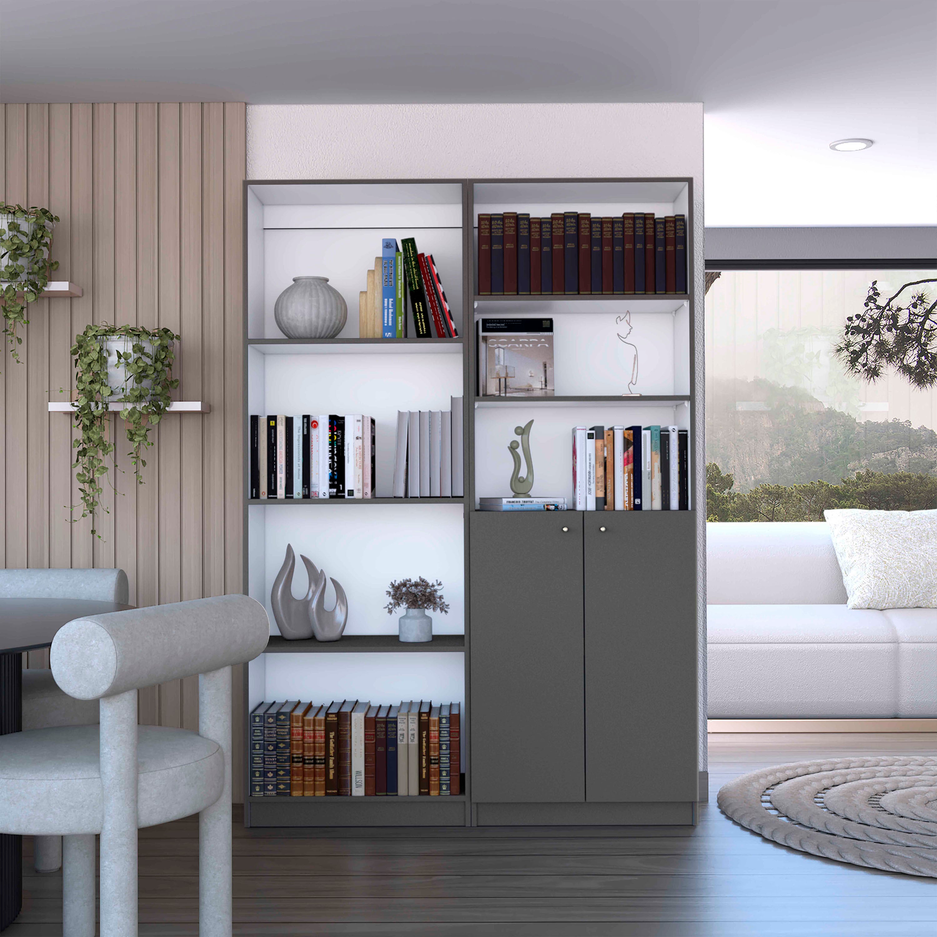 Dupree 2 Piece Home Bookcase set, 49' Wide with 9 Shelves ,  Living Room  Matt Gray / White