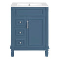 Modern Blue Bathroom Vanity with Ceramic Sink, 24' Compact Cabinet with 2 Drawers and Adjustable Shelf, MDF+Solid Wood Construction