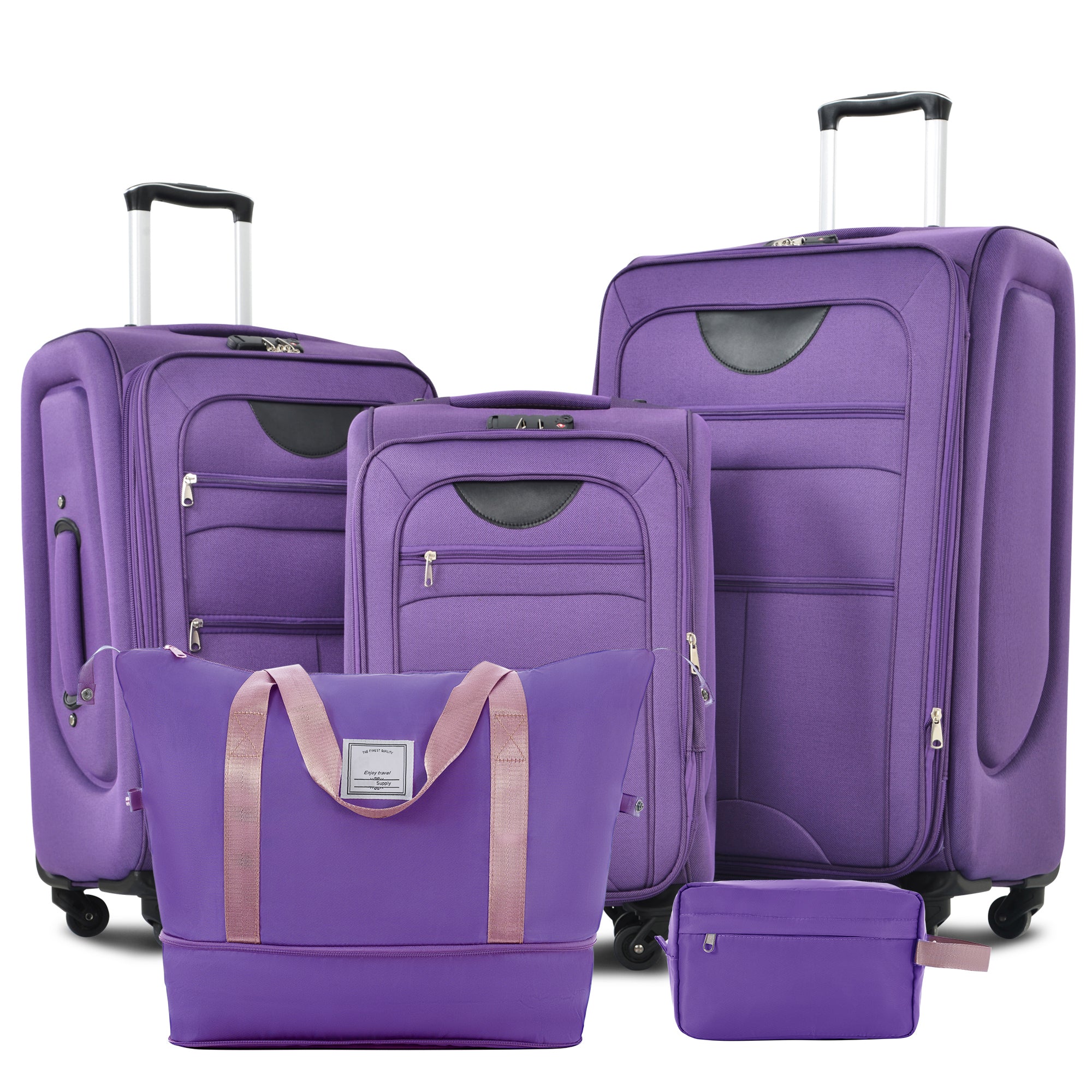 Softside Luggage Expandable 3 Piece Set Suitcase with Duffel Bag Upright Spinner Softshell Lightweight Luggage Travel Set-22/26/30 IN