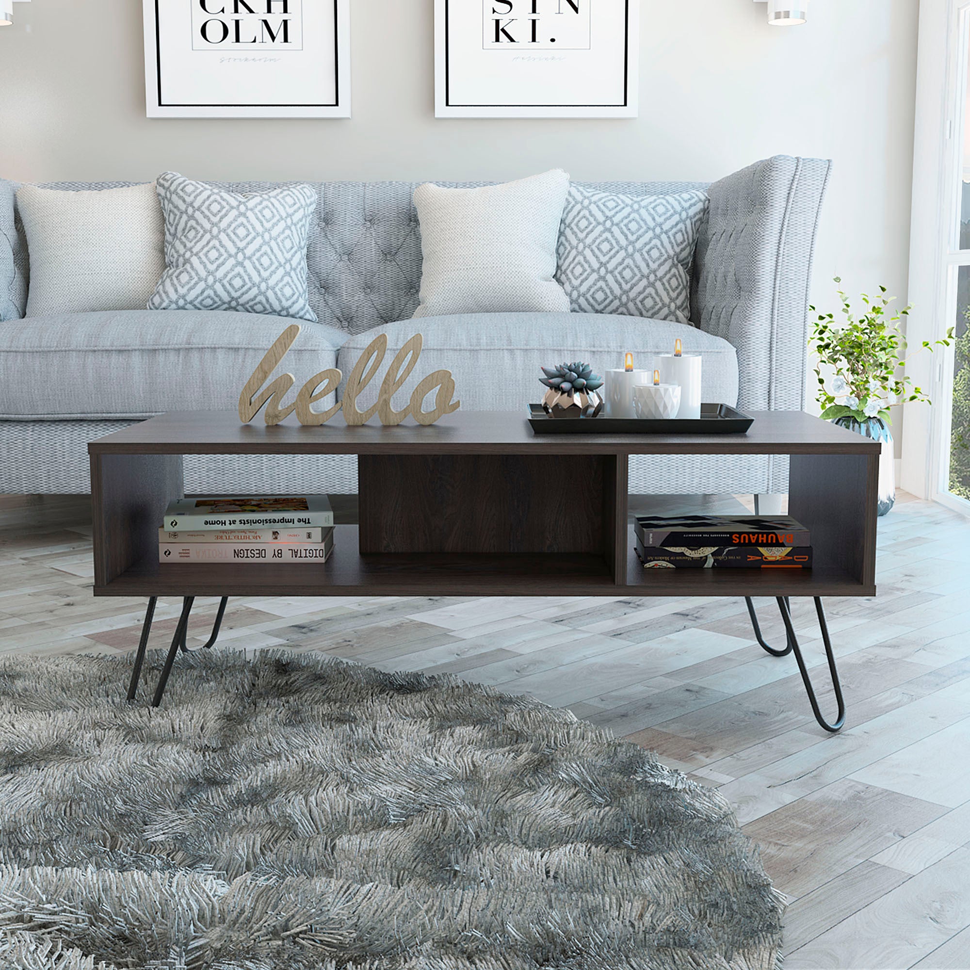 Newport Rectangle 2-Shelf Coffee Table Carbon Espresso
