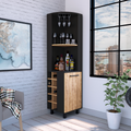Kaia Corner Bar Cabinet, Two Shelves, Ten Built-in Wine Rack, Single Door Cabinet, Two interior  Shelves, -Black / Pine