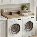 Washer Dryer Countertop with Non-slip Pads, Laundry Wood Shelf Topper with Edge, 54' Width x 27.5' Depth Double Layer Organizer for Washer and Dryer Laundry Hamper Counter Storage (Sandy Brown Color)