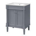 Modern 24'' Bathroom Vanity with Top Sink, 2-Tier Storage Cabinet in Grey, Ceramic Basin on Solid Wood Frame with MDF Construction
