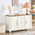 47.3' Mid Century Modern Sideboard Buffet Cabinet with Storage, Wood Storage Cabinet with 2 Doors and 3 Drawers for Kitchen Dining Living Room Entryway, Accent Console Table, Brown and White