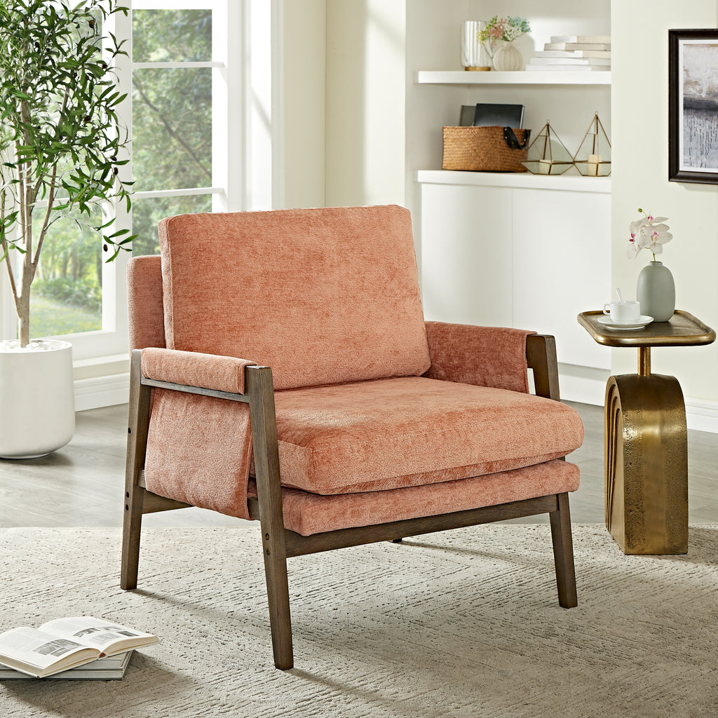Kelly Mid-Century Modern Velvet Accent Armchair, Orange