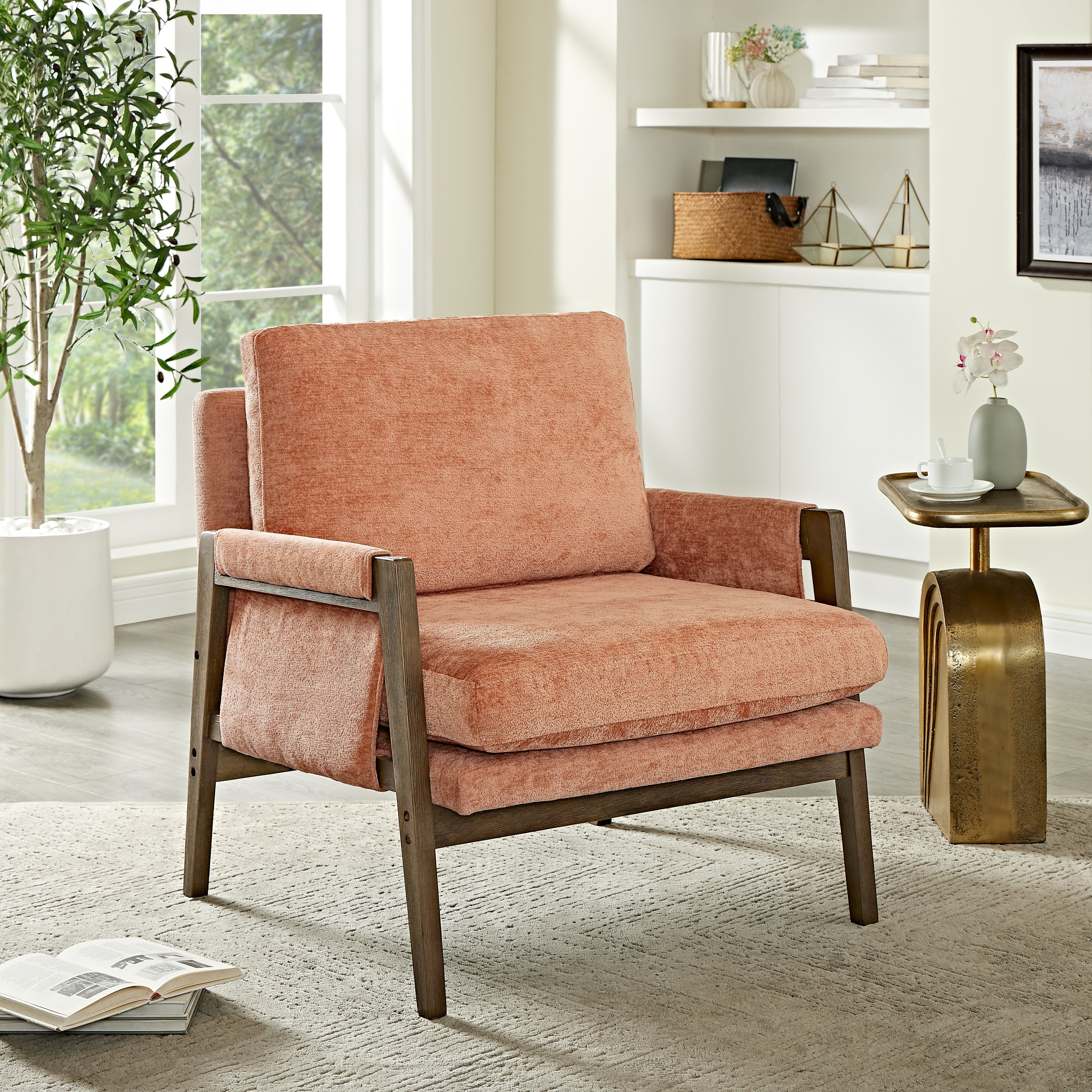 Kelly Mid-Century Modern Velvet Accent Armchair, Orange