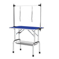 Large 46' Pet Grooming Table with Adjustable Arm and Clamps in Blue Stainless Steel for Dogs and Cats