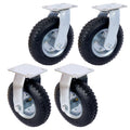 4PCS 8IN CASTER pneumatic tire(2PCS SWIVEL+2PCS RIGID), Caster Wheel, Steel Hub with Ball Bearings, 5/8-Inch Bore Centered Axle -black