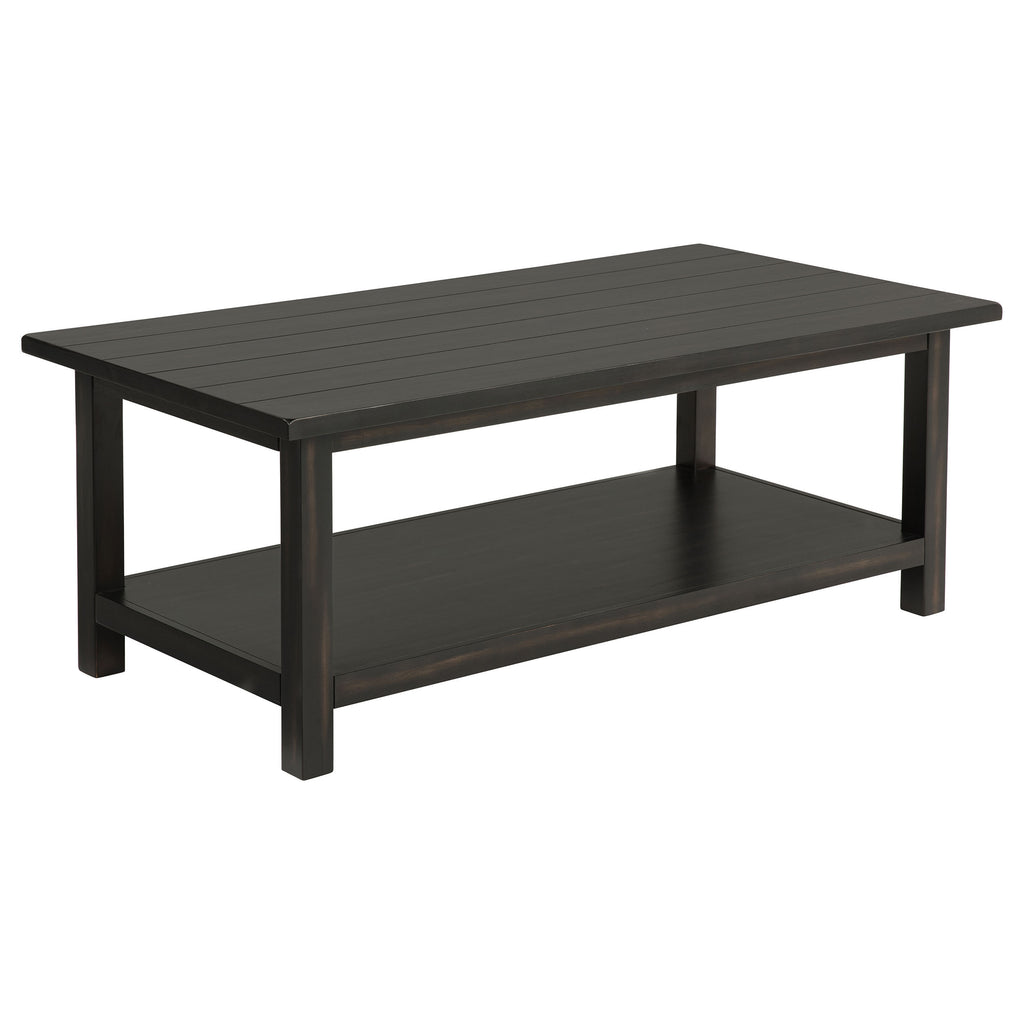 Castleton Distressed Java Wood Coffee Table with Shelf in Distressed Brown, Wood Construction, 47.25 x 24 x 18.25 inches