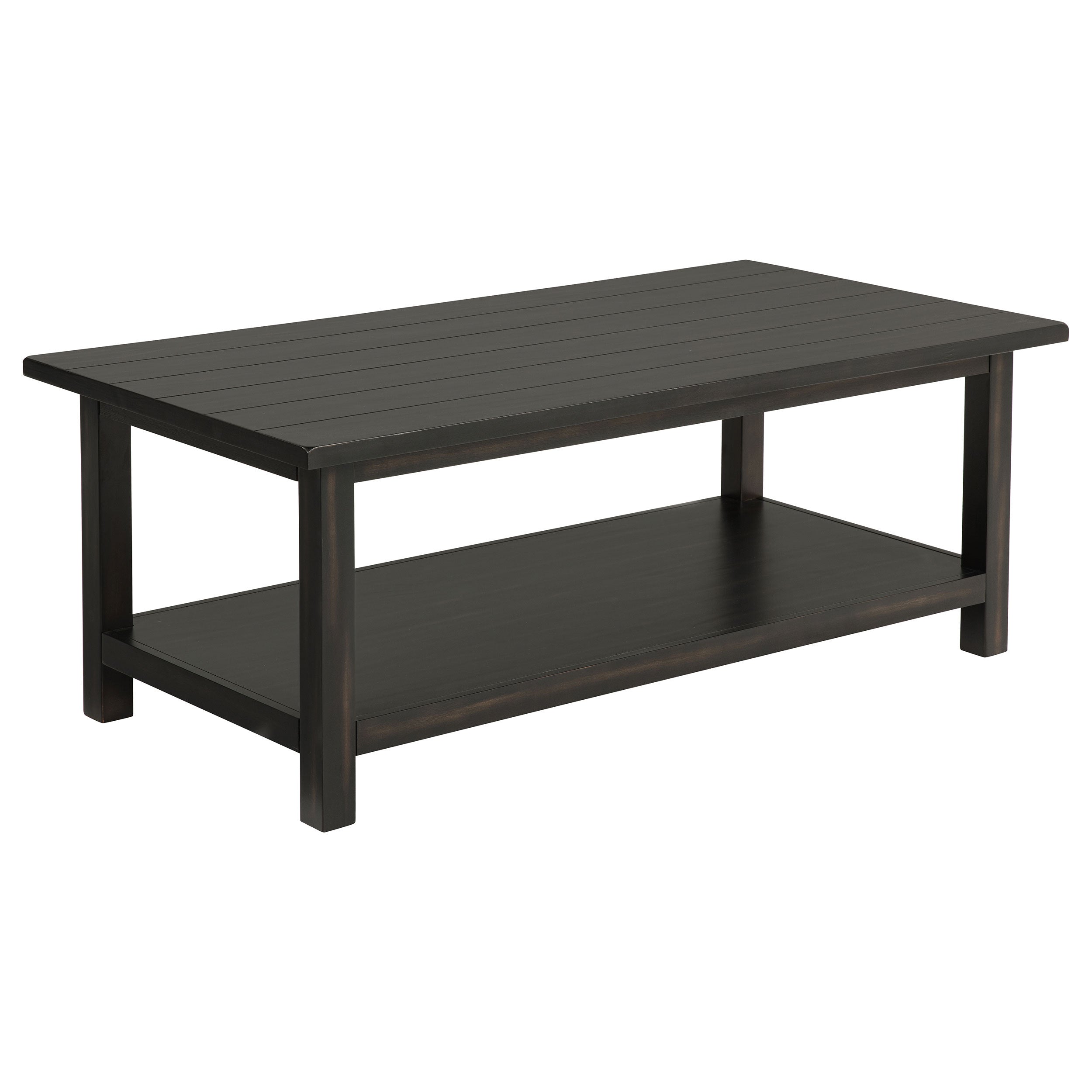 Castleton Distressed Java Wood Coffee Table with Shelf in Distressed Brown, Wood Construction, 47.25 x 24 x 18.25 inches