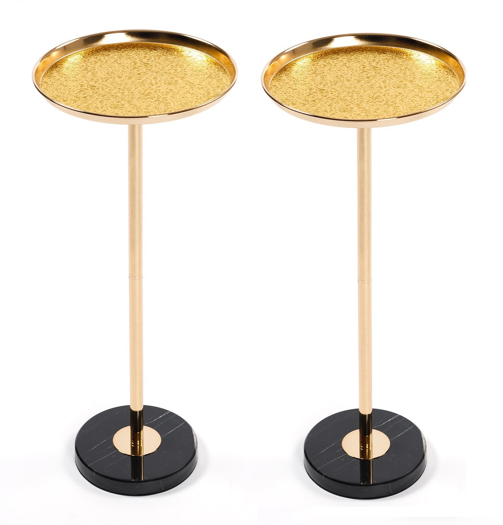 2P, Adjustable Side Table, Small Tea Martini Table, Gold, Natural Marble Decorative Pedestal End Table for Display and Storage