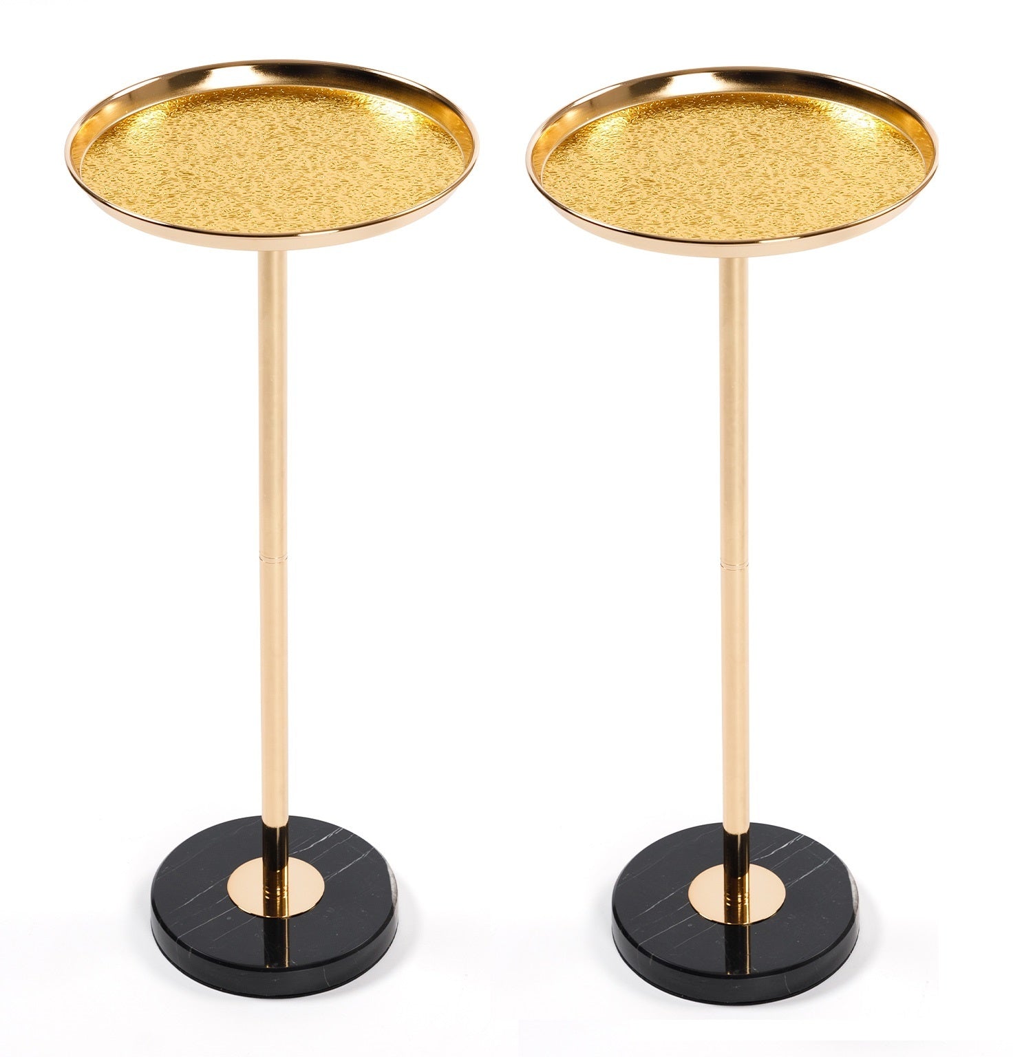 2P, Adjustable Side Table, Small Tea Martini Table, Gold, Natural Marble Decorative Pedestal End Table for Display and Storage