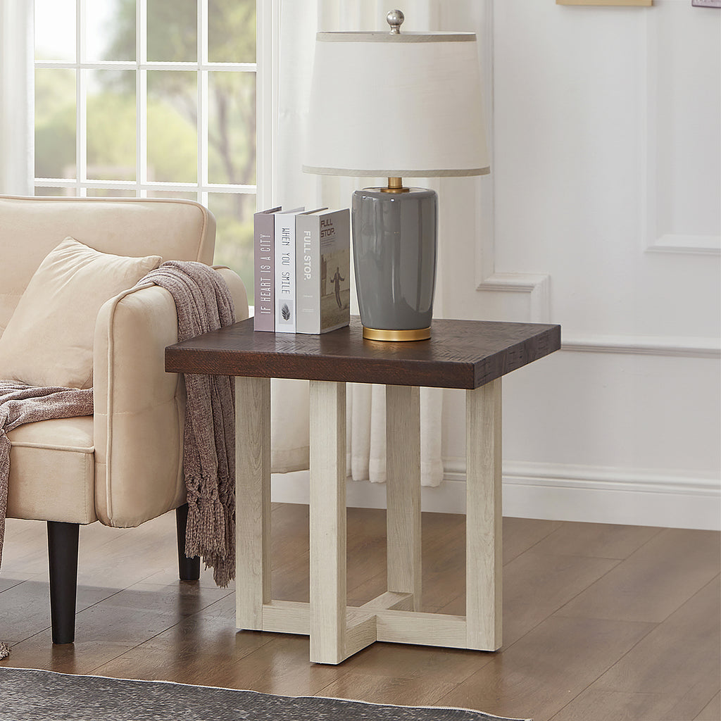 Luno Contemporary End Table, Walnut and White