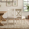 Prato Wood Cross Back Upholstered Dining Chairs, Set Of 2, Antique White