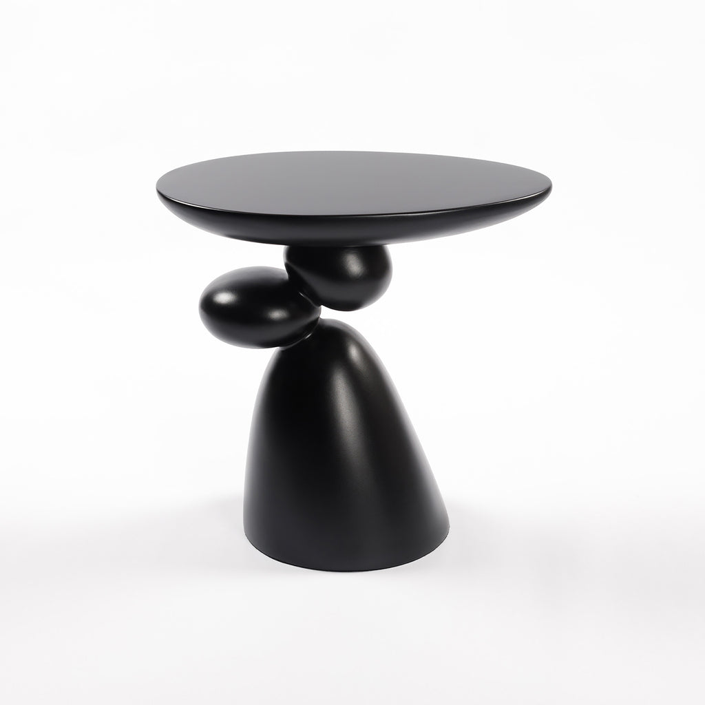 Lucky Stone Modern Minimalist Corner Table, Fiberglass Coffee Table in Black, 20.1 x 11.4 x 19.7 inches