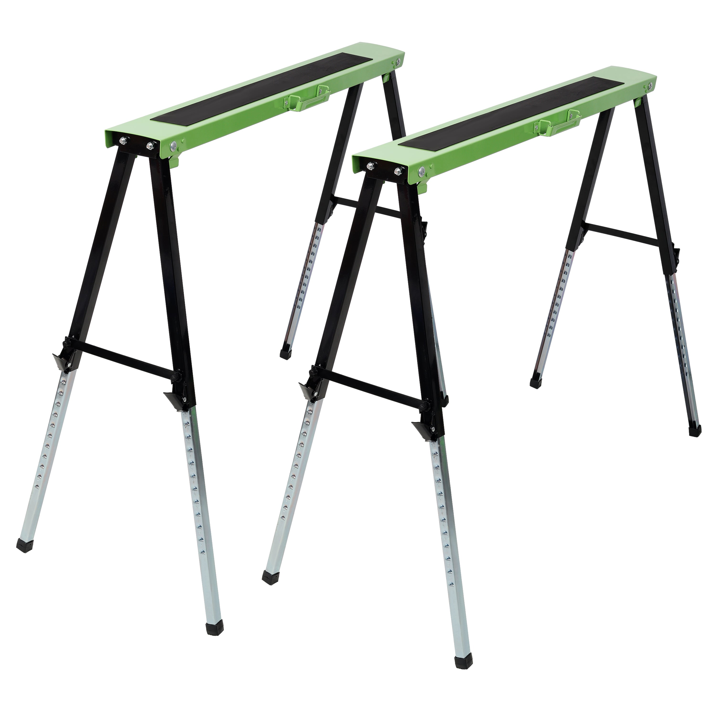 2PACK Adsjustable Saw Horse,Folding Portable Work Horse with Fast Open Legs,Convenient Handle, for Garage, Workshop, Fully Assembled, Green+Black Color