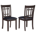 Espresso and Black Lattice Back Side Chairs (Set of 2) - Transitional Faux Leather Dining Chairs with Padded Seat and Crossback Design
