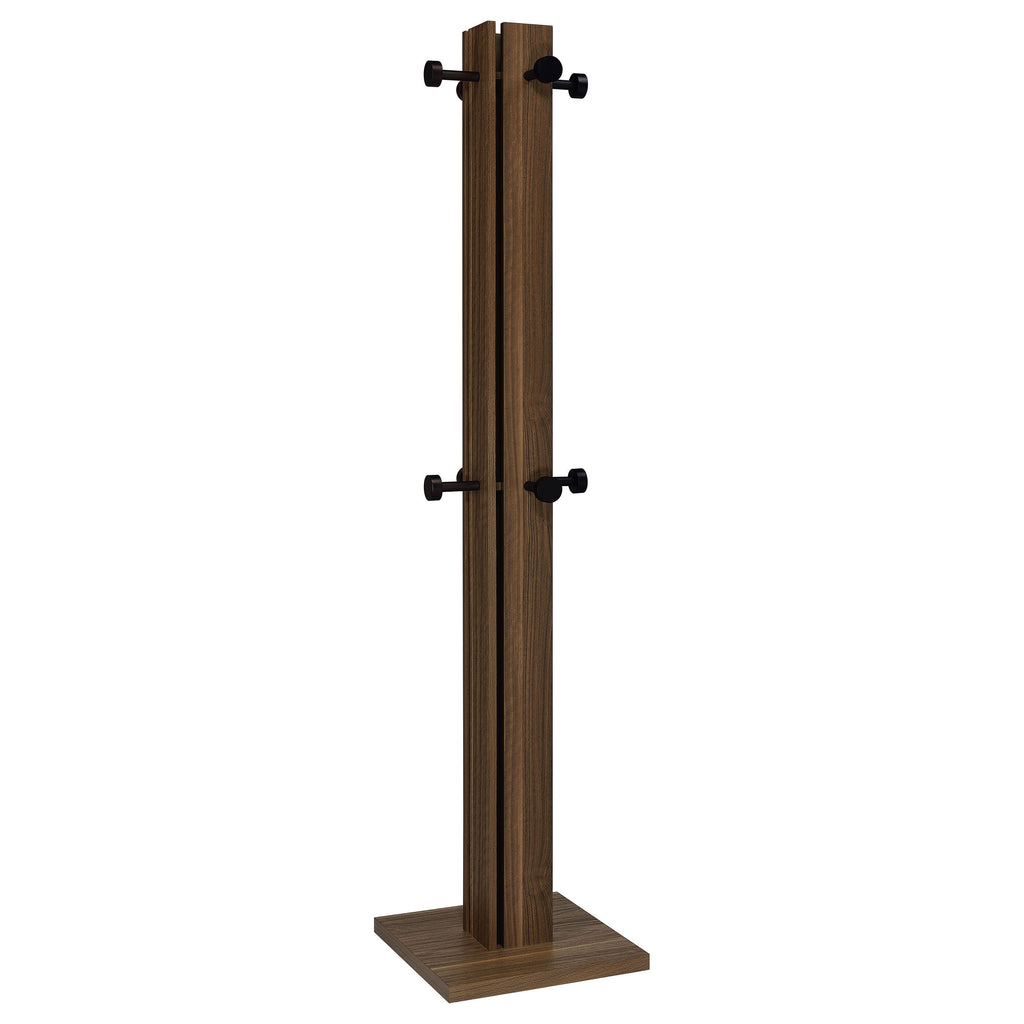 Rawlins Walnut Engineered Wood Coat Rack with 8 Metal Hooks, Mid-Century Modern Design in Walnut Finish, 72.25H x 15.75W x 15.75D