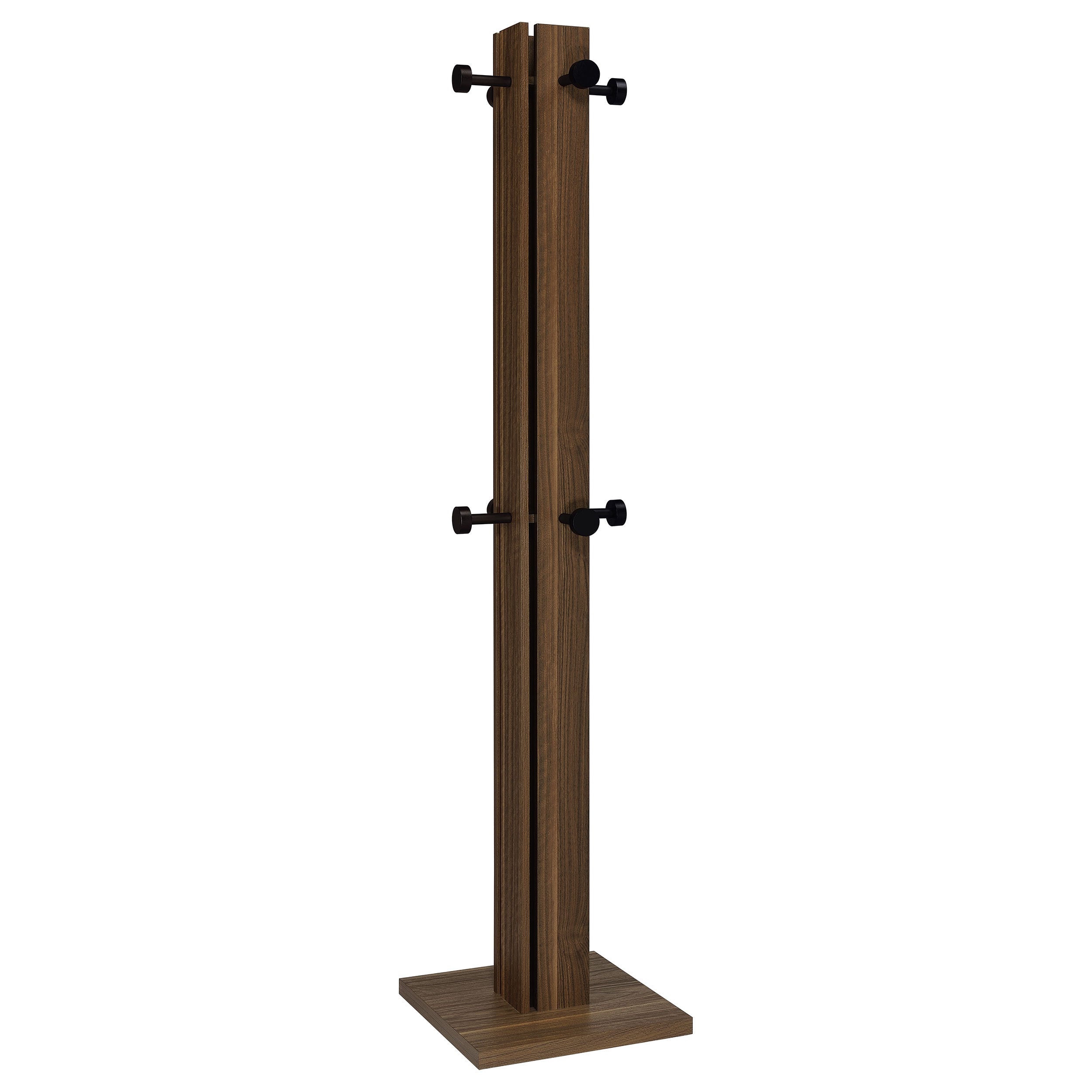 Rawlins Walnut Engineered Wood Coat Rack with 8 Metal Hooks, Mid-Century Modern Design in Walnut Finish, 72.25H x 15.75W x 15.75D