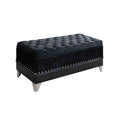 Black Tufted Trunk with Nailhead Trim - Elegant Storage Solution in Velvet Finish, Polished Nickel Accents, and Mirror-Like Legs