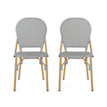 Outdoor PE Rattan and Aluminum Armless French Bistro Chairs, Gray Bamboo Finish, Set of 2