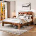 Bed Frame Queen Size, Wood Platform Bed Frame with Storage LED Light Headboard and 2 USB , Noise Free,No Box Spring Needed and Easy Assembly Tool,Large Under Bed Storage,Dark Brown