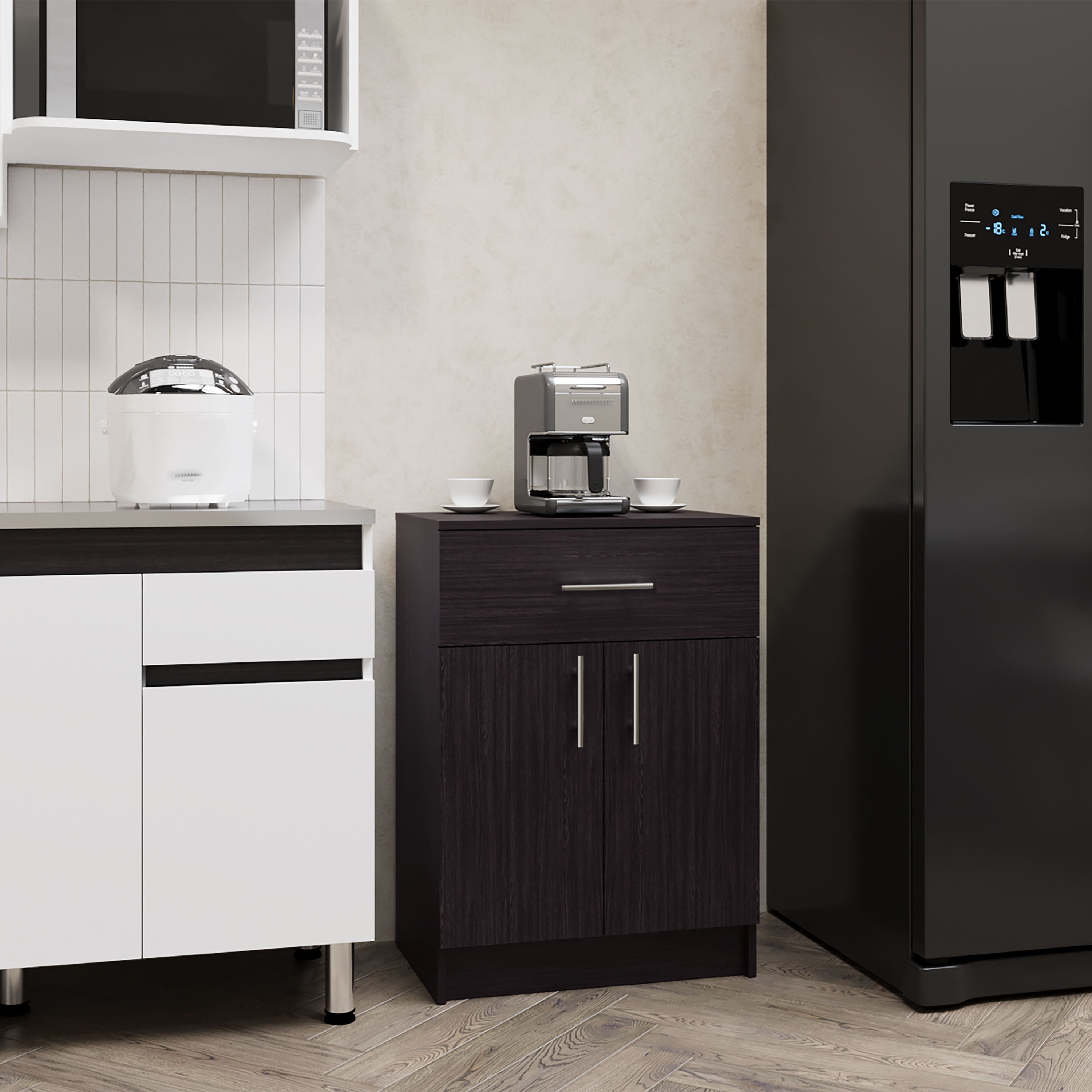 Mayorca Multistorage Pantry Cabinet, One Drawer, Two Interior Shelves Black Wengue