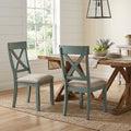 Prato Wood Cross Back Upholstered Dining Chairs, Set Of 2, Antique Blue