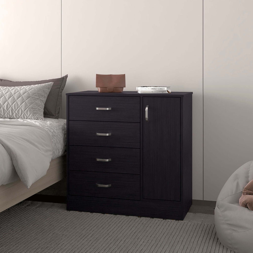 Wenge 4-Drawer Dresser with Side Cabinet