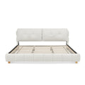 King Cream Style Bouclé Fabric Platform Bed with Solid Wood Legs, No Box Spring Needed, Beige Upholstered Frame