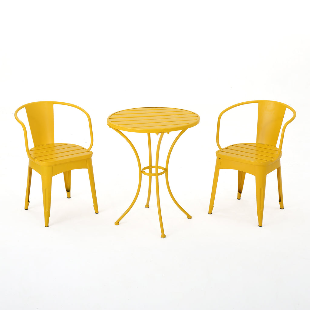 Bright Finish COLMAR 3 PC KD Metal Bistro Set Iron Yellow 24.25x24.25x30 inches