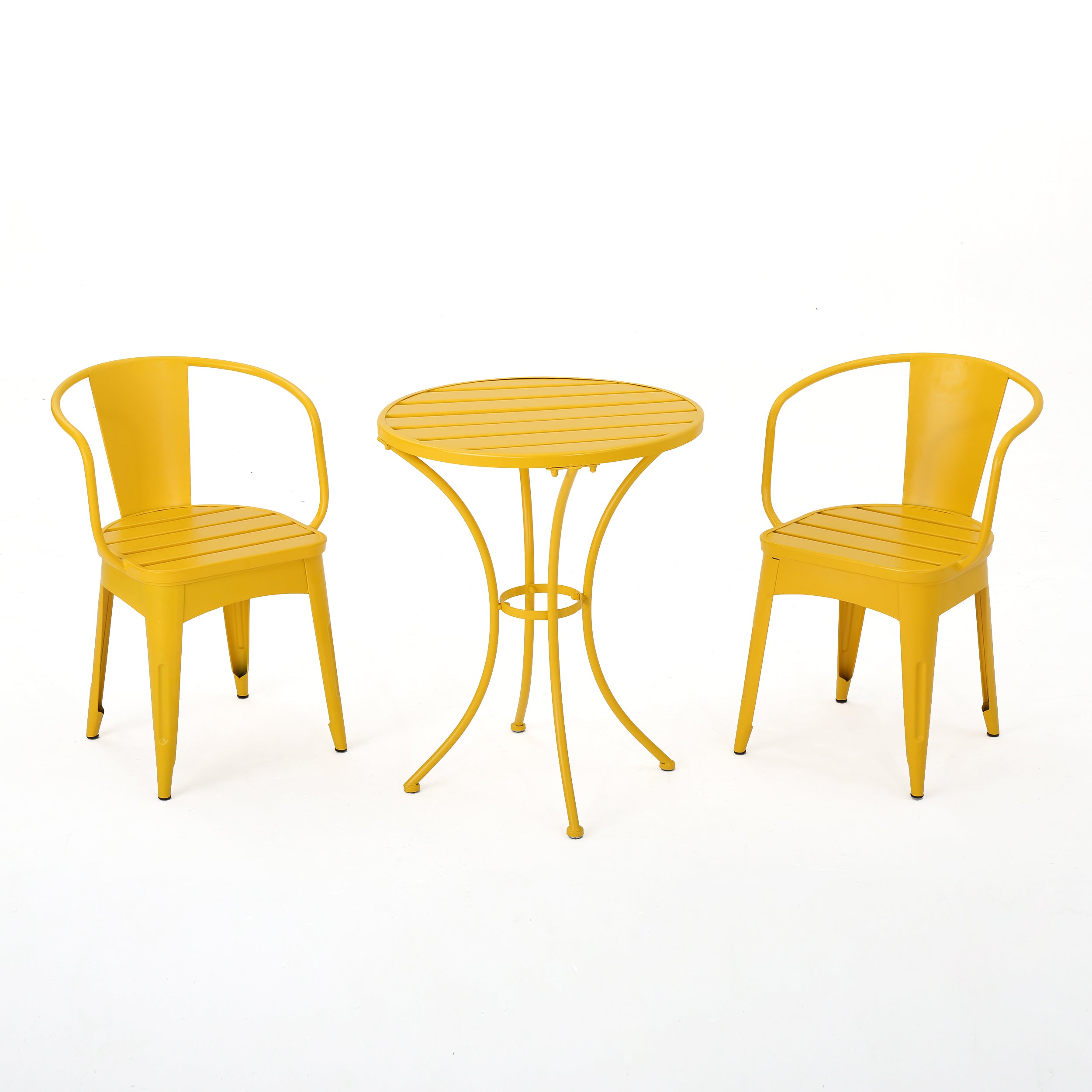 Bright Finish COLMAR 3 PC KD Metal Bistro Set Iron Yellow 24.25x24.25x30 inches