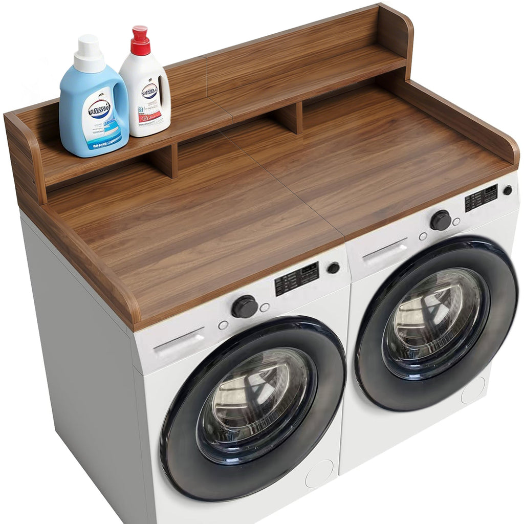 Washer Dryer Countertop with Non-slip Pads, Laundry Wood Shelf Topper with Edge, 54' Width x 27.5' Depth Double Layer Organizer for Washer and Dryer Laundry Hamper Counter Storage Organization (DW)