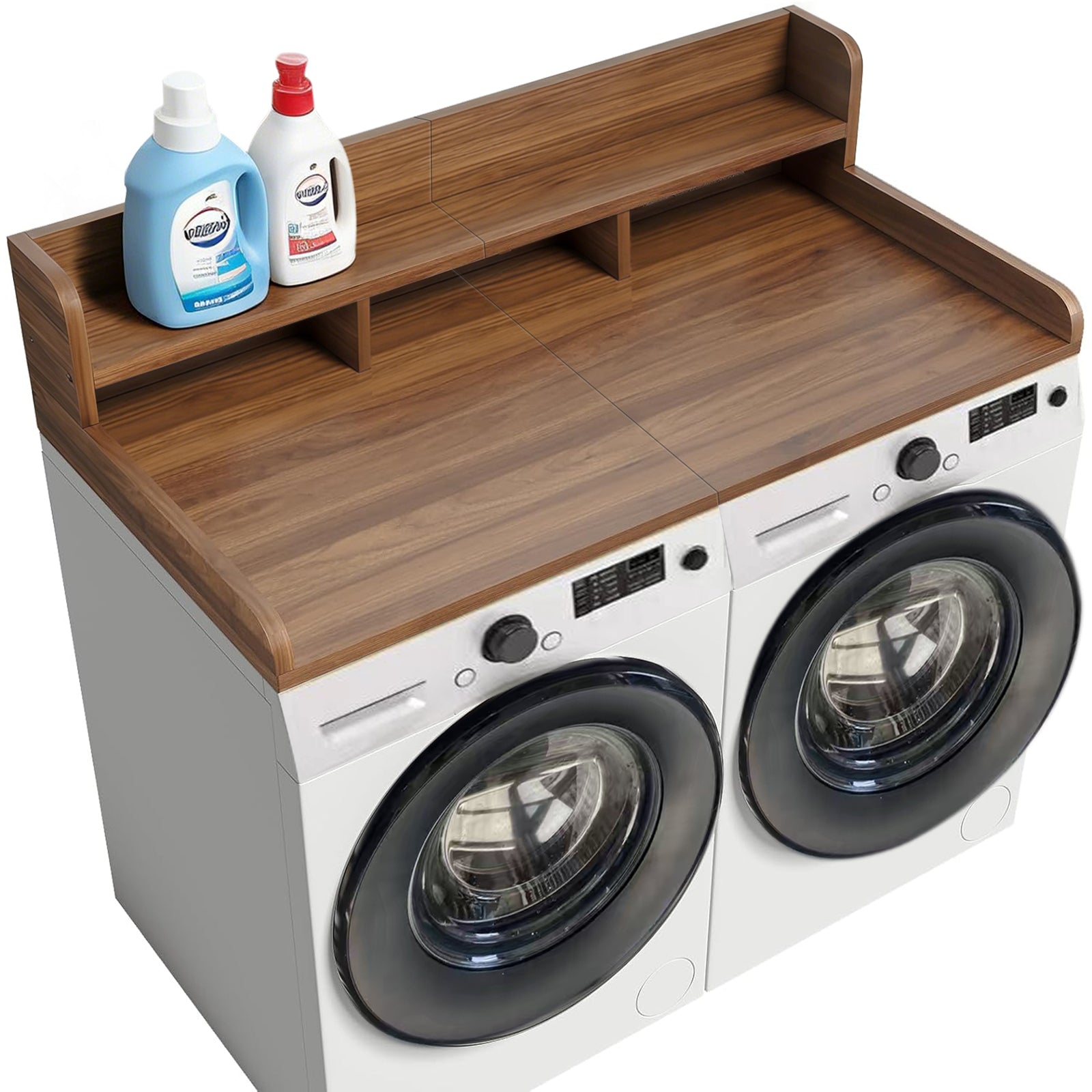 Washer Dryer Countertop with Non-slip Pads, Laundry Wood Shelf Topper with Edge, 54' Width x 27.5' Depth Double Layer Organizer for Washer and Dryer Laundry Hamper Counter Storage Organization (DW)