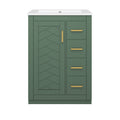 Modern Green Bathroom Vanity with Integrated Ceramic Sink, 1 Door 3 Drawers Cabinet for Small to Medium Bathrooms, MDF and Iron Construction