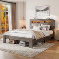 Bed Frame Queen Size, Wood Platform Bed Frame with Storage LED Light Headboard and 2 USB , Noise Free,No Box Spring Needed and Easy Assembly Tool,Large Under Bed Storage,Dark Gray