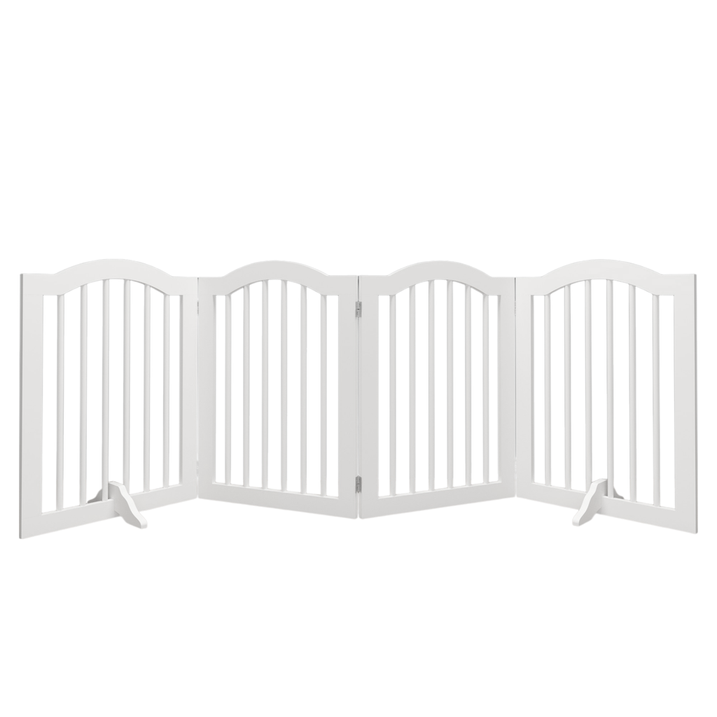 White Solid Wood 4-Panel Freestanding Pet Gate, 27.6' Tall with Foldable Design and Support Feet for Stairs, Doorways, Halls, Kitchens