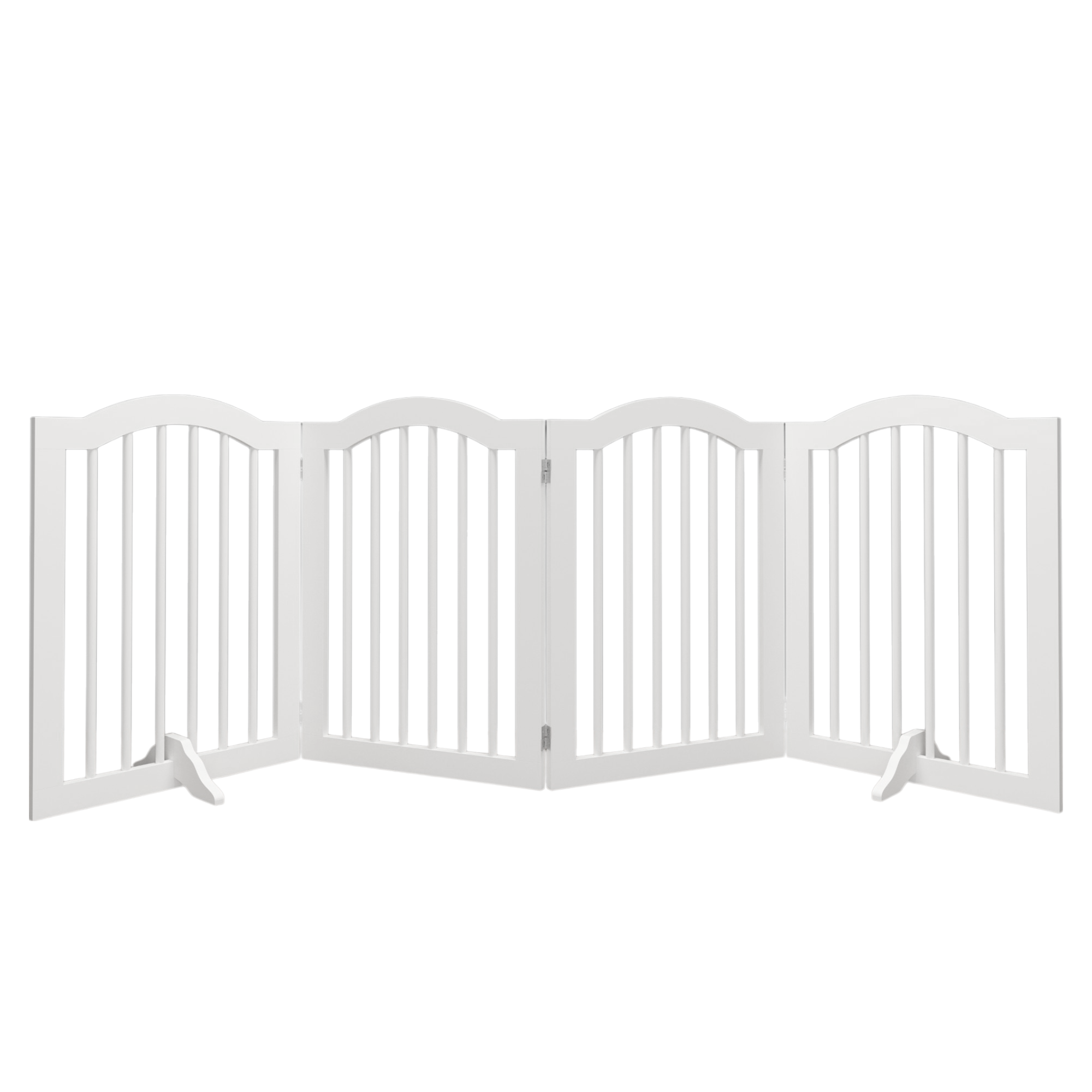 White Solid Wood 4-Panel Freestanding Pet Gate, 27.6' Tall with Foldable Design and Support Feet for Stairs, Doorways, Halls, Kitchens