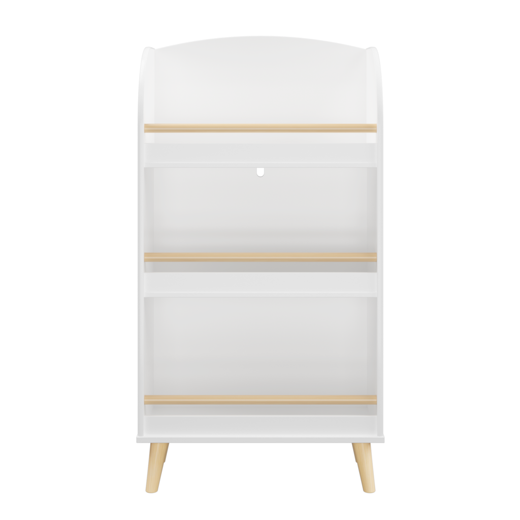Kids Bookshelf 3-Tier White Book Organizer with Toy Storage, MDF and Pine Wood Legs