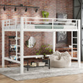 Queen Size Metal Loft Bed, Loft Bed with Easy Climbing Ladder and Guardrails , White