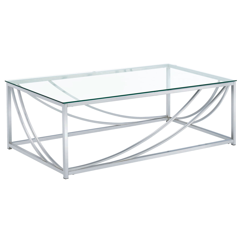 Brianne Glass and Chrome Coffee Table with Metal Leg - Modern Minimalist Design in Chrome Finish, Glass and Metal Construction, 47.25 x 23.5 x 17 inches