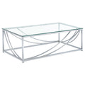 Brianne Glass and Chrome Coffee Table with Metal Leg - Modern Minimalist Design in Chrome Finish, Glass and Metal Construction, 47.25 x 23.5 x 17 inches